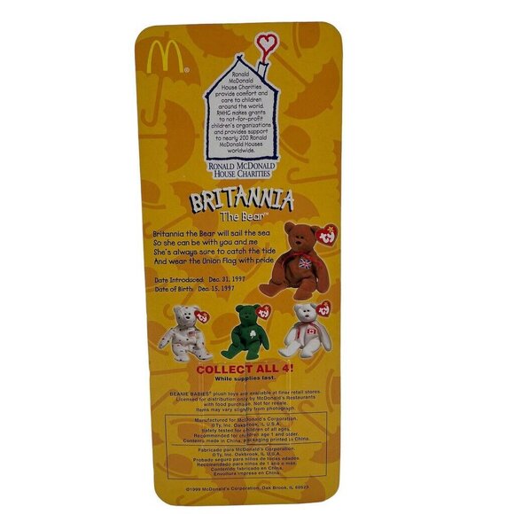 Vintage 1999 Ty Britannia The Bear McDonalds Exclusive Collectible Plush In Orig - Picture 3 of 4